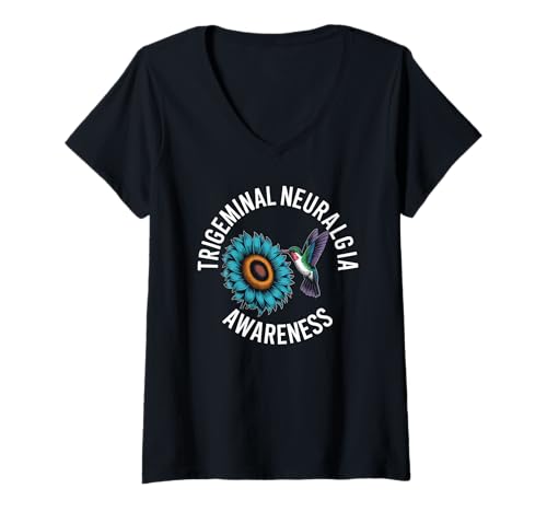 Damen Trigeminusneuralgie Bewusstsein Kolibri Sonnenblume T-Shirt mit V-Ausschnitt Damen Trigeminusneuralgie Bewusstsein Kolibri Sonnenblume T-Shirt mit V-Ausschnitt von Chronic Pain Trigeminal Neuralgia