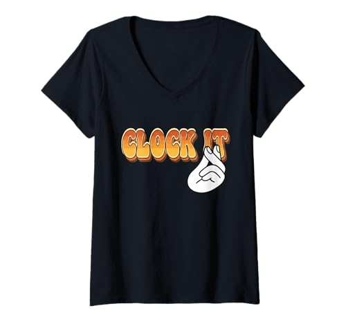 Damen Clock It Meme-Shirt, lustiges Gen Z-T-Shirt im Retro-Stil der 70er T-Shirt mit V-Ausschnitt Damen Clock It Meme-Shirt, lustiges Gen Z-T-Shirt im Retro-Stil der 70er T-Shirt mit V-Ausschnitt von Chronically Online Trends