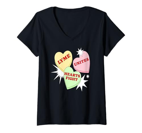 Damen Lyme Bewusstsein Herzen Einheit Gesundheit T-Shirt mit V-Ausschnitt Damen Lyme Bewusstsein Herzen Einheit Gesundheit T-Shirt mit V-Ausschnitt von Chronisch mutige Gemeinschaftsstärke
