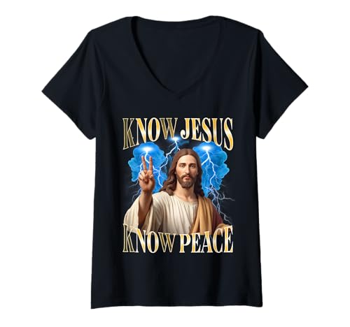 Damen Christ: Jesus kennen, Frieden, Religion, Gott, Bootleg, Jesus T-Shirt mit V-Ausschnitt Damen Christ: Jesus kennen, Frieden, Religion, Gott, Bootleg, Jesus T-Shirt mit V-Ausschnitt von Chruch Savior Christian Faith Peace Bible Graphic