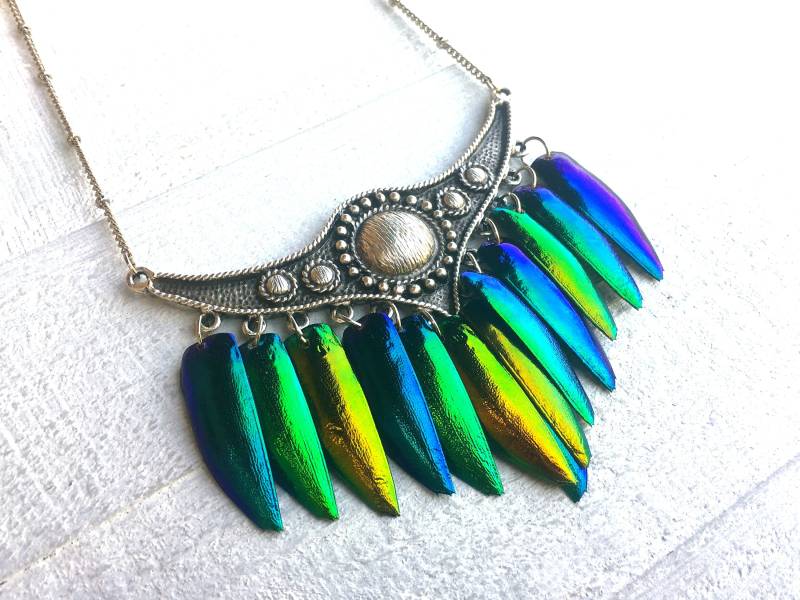 Echte Käfer Flügel Halskette Statement Ohrringe Und Set Einzigartige Halsketten Für Frauen Insekten Regenbogenkäfer von ChrysalisStudios