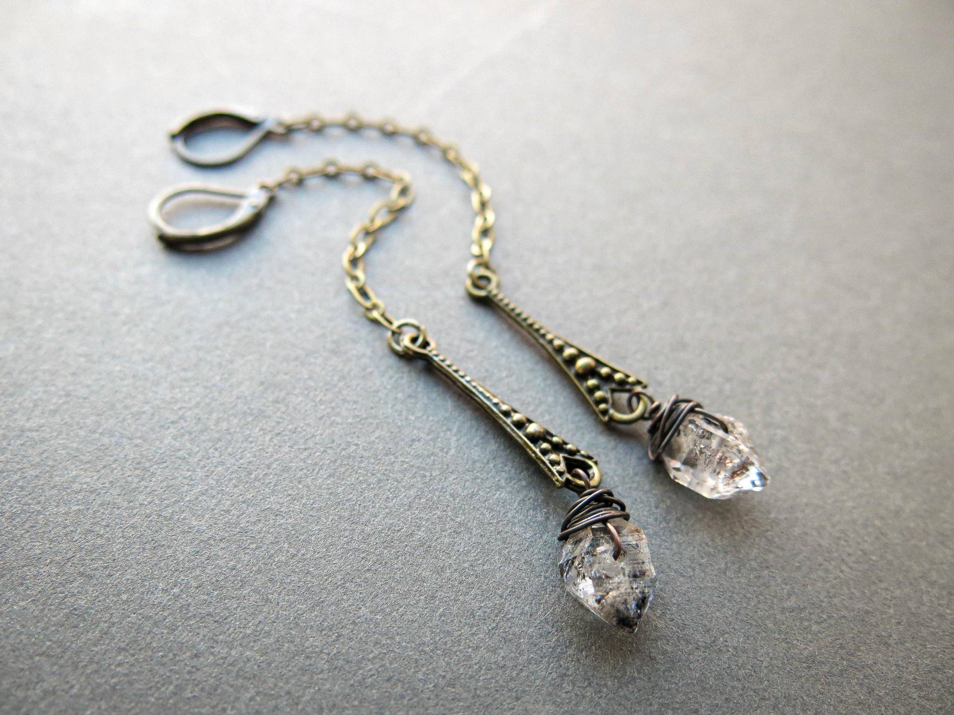 Herkimer Diamant Ohrringe, Quartz Kristall Schmuck, Lange Boho Whimsigoth Geschenk von Chrysalism