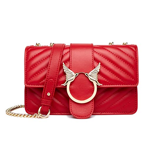 Chrysansmile Umhängetasche aus echtem Leder, klein, für Damen, gesteppt, Clutch, Geldbörsen für Damen, trendig, mit Kette, Weinrot, Einheitsgröße von Chrysansmile