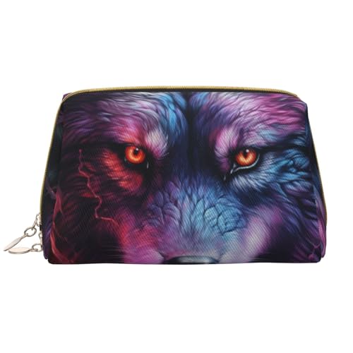 Chrysm Bad Boy Reise-Make-up-Tasche, Kultur- und Kosmetiktasche, Reißverschluss-Tasche, Kosmetik-Organizer, niedliche Make-up-Pinsel-Aufbewahrungstasche (groß), Ein blauer und roter Wolf, von Chrysm