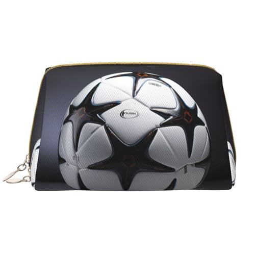 Chrysm Kosmetiktasche mit Fußball-Motiv, Kulturbeutel und Kosmetiktasche, Reißverschluss-Tasche, Kosmetik-Organizer, niedliche Make-up-Pinsel-Aufbewahrungstasche, Größe L, Schwarz und Weiß, von Chrysm