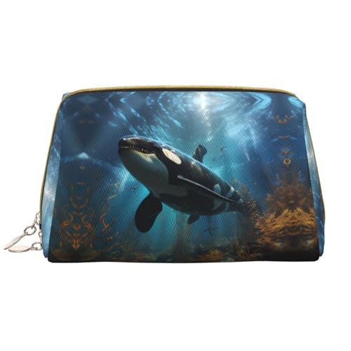 Chrysm Lone Hyena Reise-Make-up-Tasche, Kultur- und Kosmetiktasche, Reißverschluss-Tasche, Kosmetik-Organizer, niedliche Make-up-Pinsel-Aufbewahrungstasche (groß), Riesige Killerwale, Einheitsgröße von Chrysm