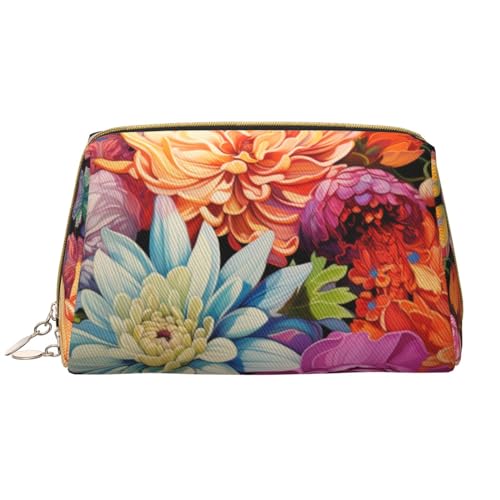 Chrysm Make-up-Tasche mit rundem Pferd, Kulturbeutel und Kosmetiktasche, Reißverschluss-Tasche, Kosmetik-Organizer, niedliche Make-up-Pinsel-Aufbewahrungstasche (groß), Blumen in verschiedenen Farben, von Chrysm