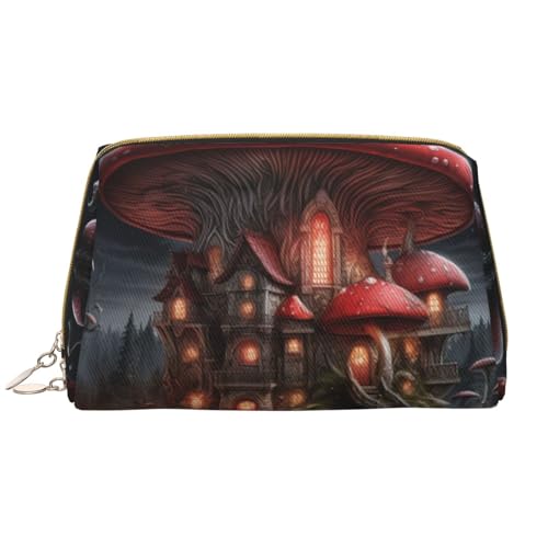 Chrysm Make-up-Tasche mit rundem Pferd, Kulturbeutel und Kosmetiktasche, Reißverschluss-Tasche, Kosmetik-Organizer, niedliche Make-up-Pinsel-Aufbewahrungstasche (groß), Rote Pilze im Nachthimmel, von Chrysm