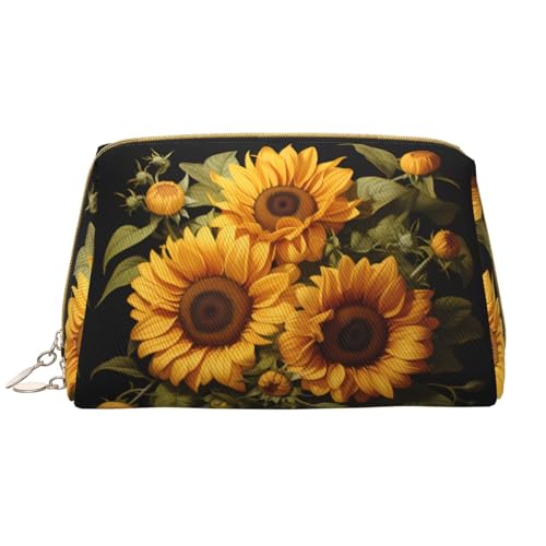 Chrysm Mit der gelben Sonnenblumen-Reise-Make-up-Tasche, Kultur- und Kosmetiktasche, Reißverschluss-Tasche, Kosmetik-Organizer, niedliche Make-up-Pinsel-Aufbewahrungstasche (groß), Mit der gelben von Chrysm