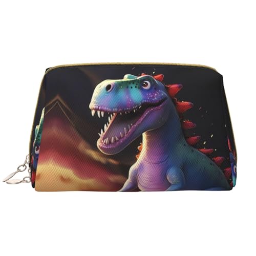 Chrysm Mit der gelben Sonnenblumen-Reise-Make-up-Tasche, Kultur- und Kosmetiktasche, Reißverschluss-Tasche, Kosmetik-Organizer, niedliche Make-up-Pinsel-Aufbewahrungstasche (groß), Tyrannosaurus Rex, von Chrysm