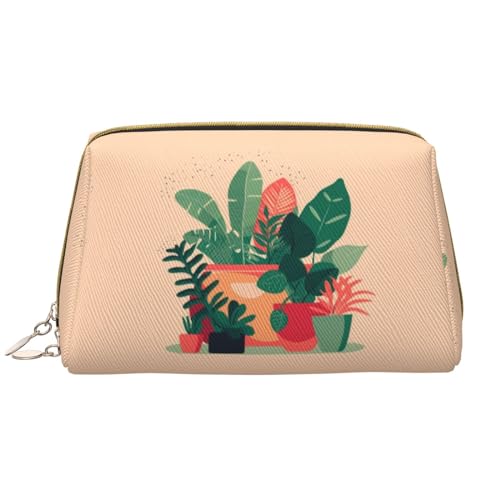 Chrysm Reise-Make-up-Tasche, Kultur- und Kosmetiktasche, Reißverschluss-Tasche, Kosmetik-Organizer, niedliche Make-up-Pinsel-Aufbewahrungstasche, groß, Rot, Kleine Grünpflanzen für den Innenbereich, von Chrysm