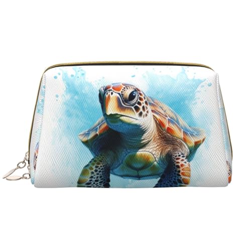 Chrysm Reise-Make-up-Tasche, Kultur- und Kosmetiktasche, Reißverschluss-Tasche, Kosmetik-Organizer, niedliche Make-up-Pinsel-Aufbewahrungstasche (groß), Die Schildkröten schwimmen, Einheitsgröße von Chrysm