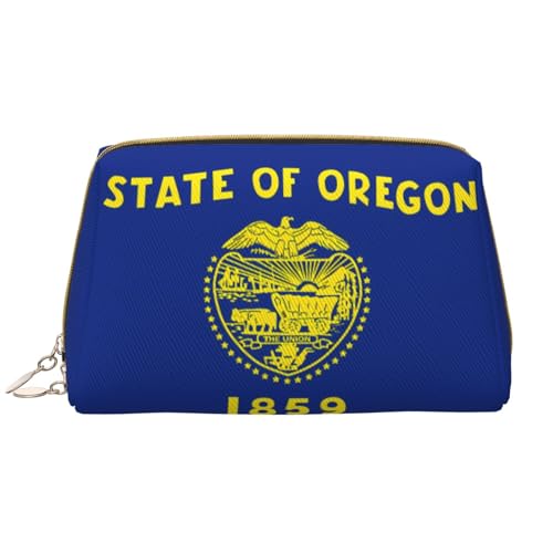 Chrysm Reise-Make-up-Tasche, Kultur- und Kosmetiktasche, Reißverschluss-Tasche, Kosmetik-Organizer, niedliche Make-up-Pinsel-Aufbewahrungstasche (groß), Flagge des Bundesstaates Oregon, Einheitsgröße von Chrysm