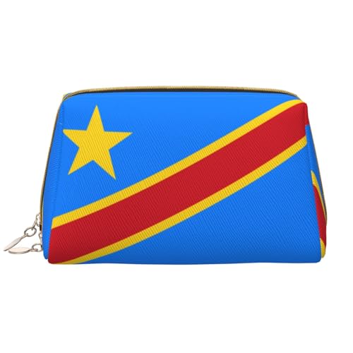 Chrysm Reise-Make-up-Tasche, Kultur- und Kosmetiktasche, Reißverschluss-Tasche, Kosmetik-Organizer, niedliche Make-up-Pinsel-Aufbewahrungstasche (groß), Flagge des Kongo, Einheitsgröße von Chrysm