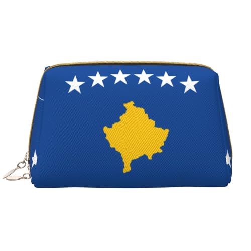 Chrysm Reise-Make-up-Tasche, Kultur- und Kosmetiktasche, Reißverschluss-Tasche, Kosmetik-Organizer, niedliche Make-up-Pinsel-Aufbewahrungstasche (groß), Flagge des Kosovo, Einheitsgröße von Chrysm