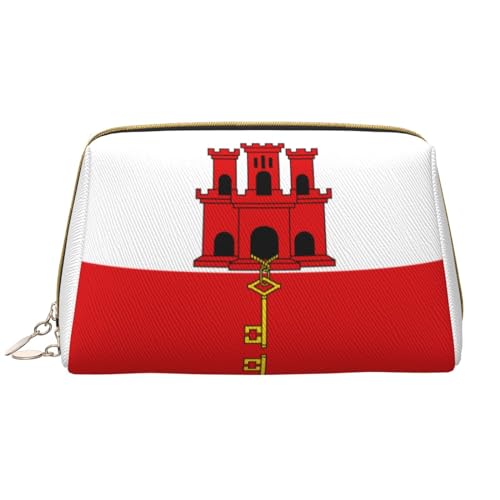 Chrysm Reise-Make-up-Tasche, Kultur- und Kosmetiktasche, Reißverschluss-Tasche, Kosmetik-Organizer, niedliche Make-up-Pinsel-Aufbewahrungstasche (groß), Flagge von Gibraltar, Einheitsgröße von Chrysm