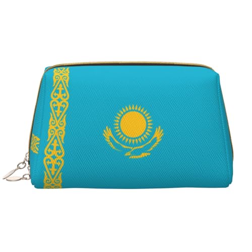 Chrysm Reise-Make-up-Tasche, Kultur- und Kosmetiktasche, Reißverschluss-Tasche, Kosmetik-Organizer, niedliche Make-up-Pinsel-Aufbewahrungstasche (groß), Flagge von Kasachstan, Einheitsgröße von Chrysm