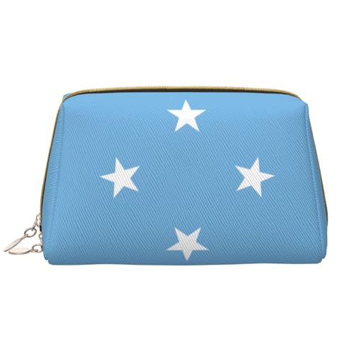 Chrysm Reise-Make-up-Tasche, Kultur- und Kosmetiktasche, Reißverschluss-Tasche, Kosmetik-Organizer, niedliche Make-up-Pinsel-Aufbewahrungstasche (groß), Flagge von Mikronesien, Einheitsgröße von Chrysm