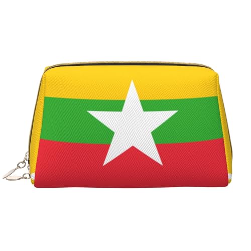 Chrysm Reise-Make-up-Tasche, Kultur- und Kosmetiktasche, Reißverschluss-Tasche, Kosmetik-Organizer, niedliche Make-up-Pinsel-Aufbewahrungstasche (groß), Flagge von Myanmar, Einheitsgröße von Chrysm