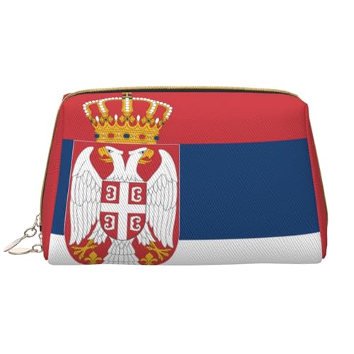 Chrysm Reise-Make-up-Tasche, Kultur- und Kosmetiktasche, Reißverschluss-Tasche, Kosmetik-Organizer, niedliche Make-up-Pinsel-Aufbewahrungstasche (groß), Flagge von Serbien, Einheitsgröße von Chrysm