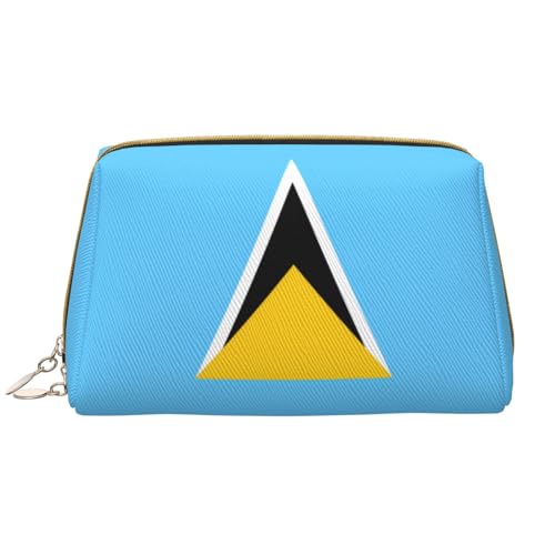 Chrysm Reise-Make-up-Tasche, Kultur- und Kosmetiktasche, Reißverschluss-Tasche, Kosmetik-Organizer, niedliche Make-up-Pinsel-Aufbewahrungstasche (groß), Flagge von St. Lucia, Einheitsgröße von Chrysm