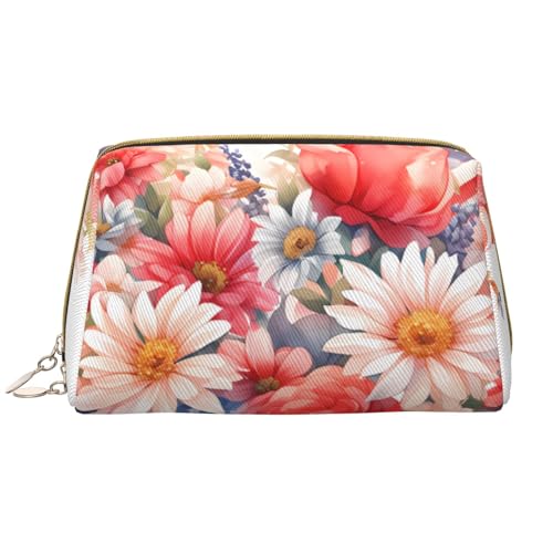 Chrysm Reise-Make-up-Tasche, Kultur- und Kosmetiktasche, Reißverschluss-Tasche, Kosmetik-Organizer, niedliche Make-up-Pinsel-Aufbewahrungstasche (groß), Flaggen und Chrysanthemen, Einheitsgröße von Chrysm