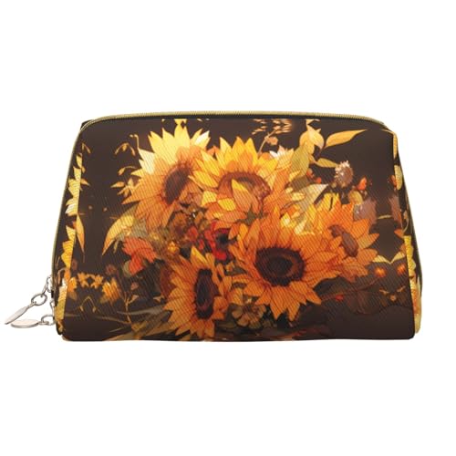 Chrysm Reise-Make-up-Tasche, Kultur- und Kosmetiktasche, Reißverschluss-Tasche, Kosmetik-Organizer, niedliche Make-up-Pinsel-Aufbewahrungstasche (groß), Sonnenblumen in einer Vase, Einheitsgröße von Chrysm