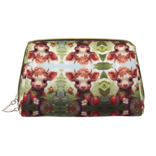 Chrysm Reise-Make-up-Tasche, Kultur- und Kosmetiktasche, Reißverschluss-Tasche, Kosmetik-Organizer, niedliche Make-up-Pinsel-Aufbewahrungstasche (groß), Strawberry Cow Baby, Einheitsgröße von Chrysm