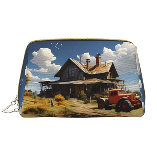 Chrysm Reise-Make-up-Tasche, Kultur- und Kosmetiktasche, Reißverschluss-Tasche, Kosmetik-Organizer, niedliche Make-up-Pinsel-Aufbewahrungstasche (groß), Texas Farm Traktor, Einheitsgröße von Chrysm