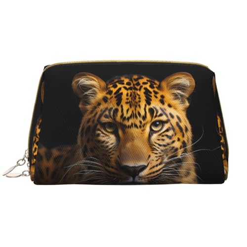 Chrysm Reise-Make-up-Tasche, Kultur- und Kosmetiktasche, Reißverschluss-Tasche, Kosmetik-Organizer, niedliche Make-up-Pinsel-Aufbewahrungstasche (groß), The Deep-eyed Leopard, Einheitsgröße von Chrysm