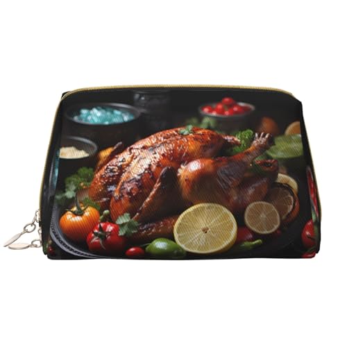 Chrysm Reise-Make-up-Tasche, Kultur- und Kosmetiktasche, Reißverschluss-Tasche, Kosmetik-Organizer, niedliche Make-up-Pinsel-Aufbewahrungstasche (groß), Verlockender Truthahnbraten, Einheitsgröße von Chrysm