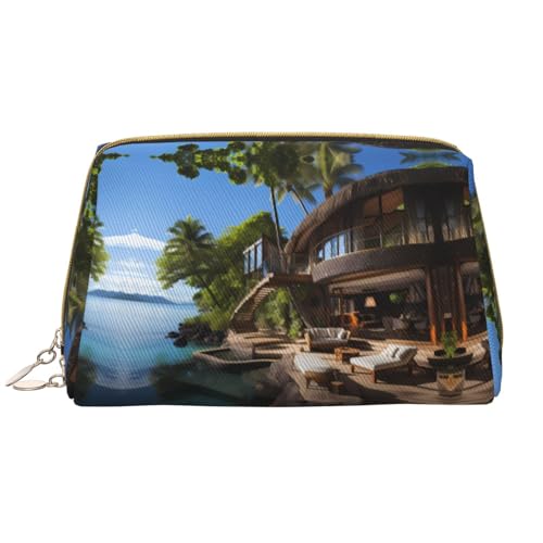 Chrysm Reise-Make-up-Tasche, Kultur- und Kosmetiktasche, Reißverschluss-Tasche, Kosmetik-Organizer, niedliche Make-up-Pinsel-Aufbewahrungstasche (groß), Zimmer mit Blick auf das Tahiti-Meer, von Chrysm