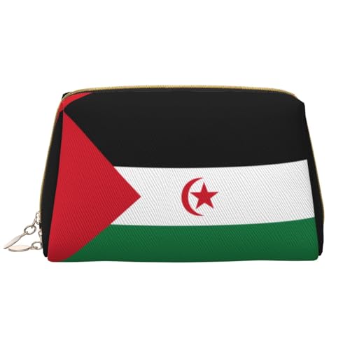 Chrysm Reise-Make-up-Tasche mit Flagge der Westsahara, Kultur- und Kosmetiktasche, Reißverschluss-Tasche, Kosmetik-Organizer, niedliche Make-up-Pinsel-Aufbewahrungstasche (groß), Flagge der von Chrysm