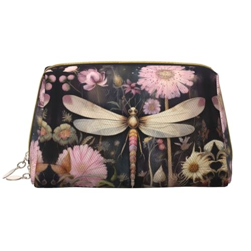 Chrysm Reise-Make-up-Tasche mit Libelle mit rosa Blumen, Kultur- und Kosmetiktasche, Reißverschluss-Tasche, Kosmetik-Organizer, niedliche Make-up-Pinsel-Aufbewahrungstasche (groß), Libelle mit rosa von Chrysm