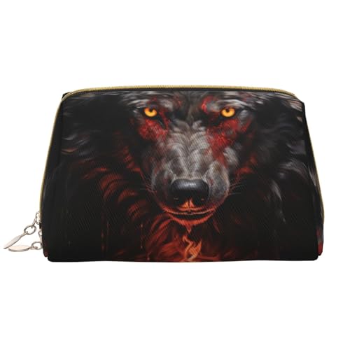 Chrysm Reise-Make-up-Tasche mit blauem Vogel in Blume, Kultur- und Kosmetiktasche, Reißverschluss-Tasche, Kosmetik-Organizer, niedliche Make-up-Pinsel-Aufbewahrungstasche (groß), Bad Boy Red Wolf, von Chrysm