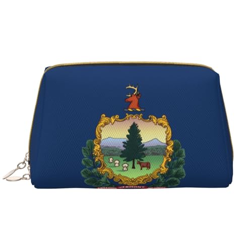 Chrysm Wyoming Reise-Make-up-Tasche, Kultur- und Kosmetiktasche, Reißverschluss-Tasche, Kosmetik-Organizer, niedliche Make-up-Pinsel-Aufbewahrungstasche (groß), Flagge des Bundesstaates Vermont, von Chrysm