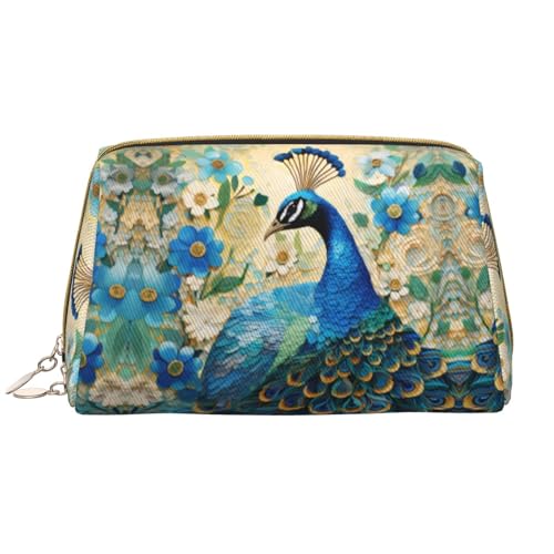 Kultur- und Kosmetiktasche, Kosmetiktasche, Kosmetiktasche, Kosmetiktasche, Organizer, niedliche Make-up-Pinsel-Aufbewahrungstasche (groß), Blauer Pfau steht unter Blumen, Einheitsgröße von Chrysm