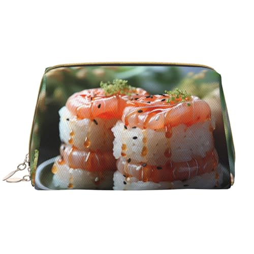 Reise-Make-up-Tasche mit Cartoon-Pilz, Kulturbeutel und Kosmetiktasche, Reißverschluss-Tasche, Kosmetik-Organizer, niedliche Make-up-Pinsel-Aufbewahrungstasche (groß), Sushi mit frischem Lachs, von Chrysm