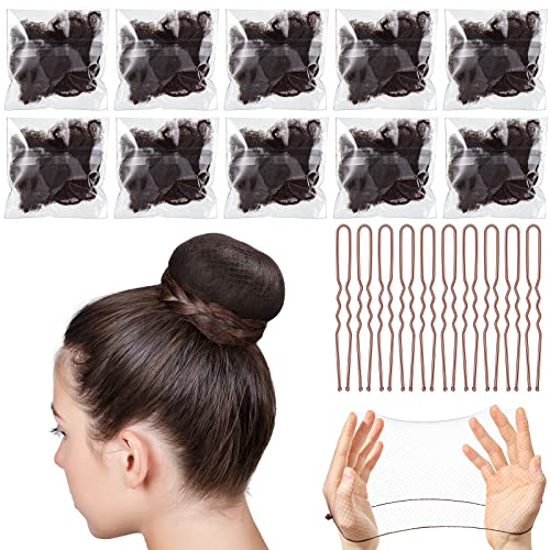 20 Stück Unsichtbare Haarnetz und U Förmig Haarnadel Set 10 Stück Ballett Haarknoten Former Elastischer Rand Knotennetz Braun Haarknoten mit 10 Stück Haarnadeln für Kinder Tanz Frisuren von Chuangdi