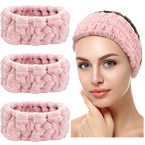 3 Stück Spa Gesicht Stirnbänder für Make Up und Waschen Gesicht Frottee Kosmetik Haarbänder Yoga Sport Elastisch Schminken Stirnband für Mädchen Damen (Rosa) von Chuangdi