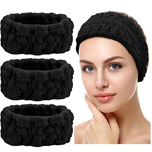 3 Stück Spa Gesicht Stirnband für Schminken und Gesicht Waschen Frottee Haarband für Yoga Sport Dusche Elastisch Gesicht Kopfwickel für Mädchen Frauen (Schwarz) von Chuangdi