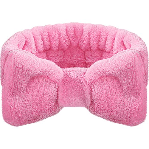 Bowknot Haarbänder Makeup schminkband haare Stirnbänder Schleifen Haarwickel Handtuch Korallen Vlies Kosmetisches Haarband Sport Bad Dusche Haarbänder für Frauen Mädchen (Rosa) von Chuangdi