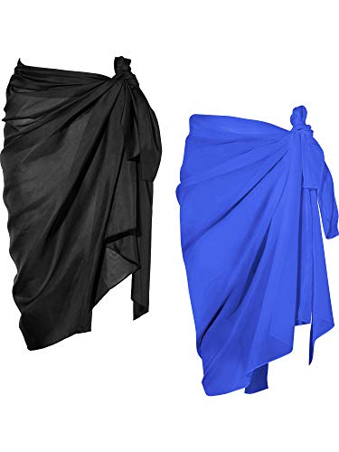 2 Stück Sarong Coverups für Frauen Badeanzug Wickel-Badeanzug Rock Strand Bikini Cover Up Bademode Chiffon, Schwarz und Blau, S von Chuangdi