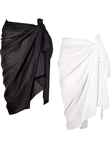 Chuangdi Damen-Sarong-Badeanzug, Chiffon, lang, Strand-Sarong-Wickel, Badeanzug, Schwarz und Weiß, 2 Stück, schwarz und weiß, Large von Chuangdi