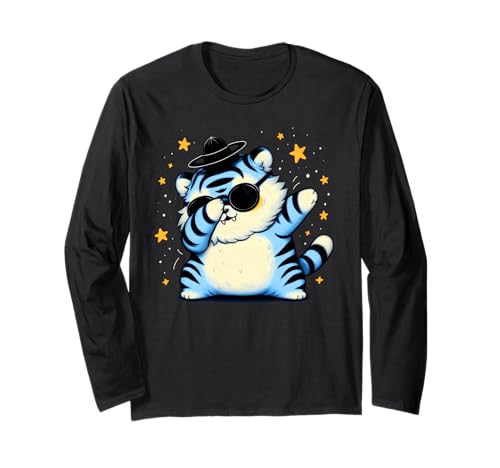 Chubby Blue Tiger Cat Dabbing Tanzmütze für Kinder, passend Langarmshirt von Chubby Blue Tiger Cat Dabbing Gat Kids Matching