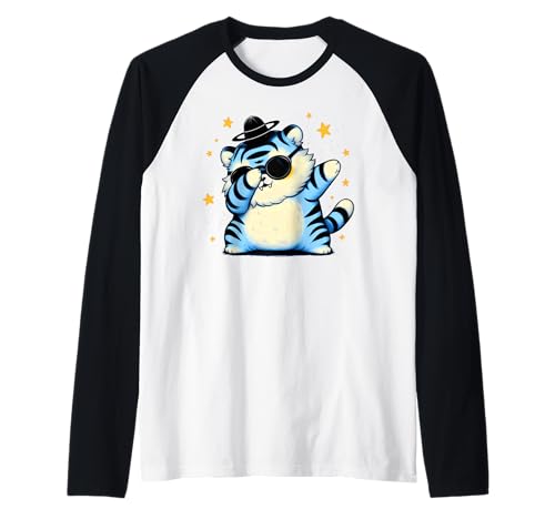 Chubby Blue Tiger Cat Dabbing Tanzmütze für Kinder, passend Raglan von Chubby Blue Tiger Cat Dabbing Gat Kids Matching