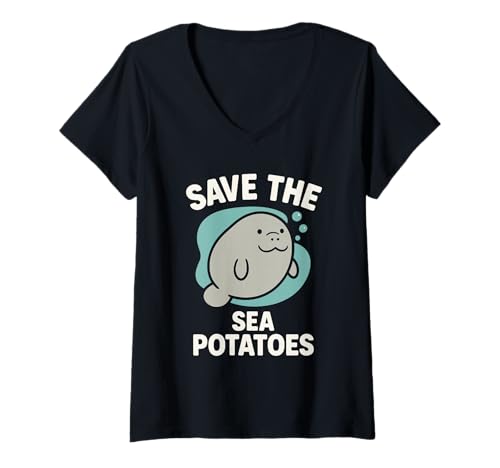 Damen Seekuh Enthusiast Seekuh Liebhaber Salat Liebe Erhaltung T-Shirt mit V-Ausschnitt Damen Seekuh Enthusiast Seekuh Liebhaber Salat Liebe Erhaltung T-Shirt mit V-Ausschnitt von Chubby Mermaid Club Ocean Wildlife Introvert Humor