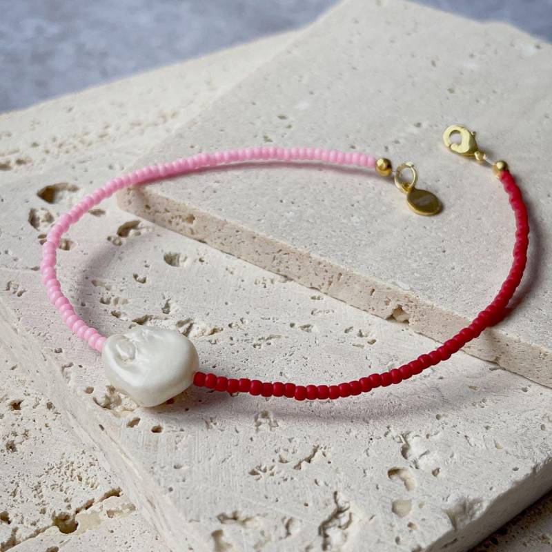 stilvolles Minimal Armband Mit Perle Und Farbe | Plus Größe, Größe-Inklusive Perlen 20 cm Lang von ChubbyCandySwiss