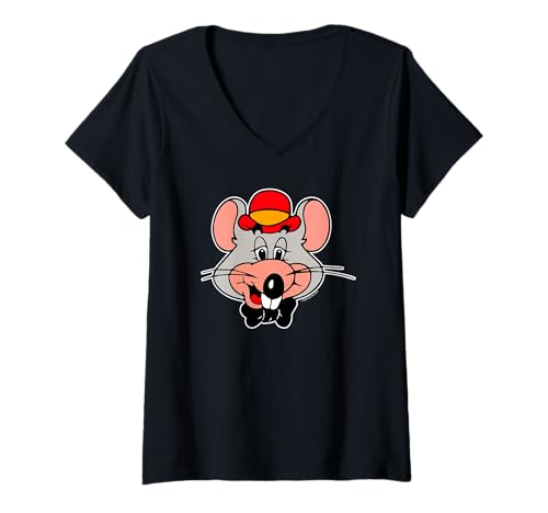 Damen Chuck E. Cheese Big Face Vintage Chest Portrait T-Shirt mit V-Ausschnitt Damen Chuck E. Cheese Big Face Vintage Chest Portrait T-Shirt mit V-Ausschnitt von Chuck E. Cheese