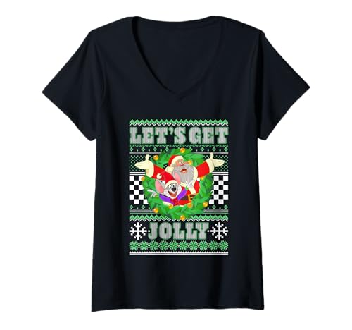 Damen Chuck E. Cheese Christmas Let's Go Jolly Ugly Sweater T-Shirt mit V-Ausschnitt Damen Chuck E. Cheese Christmas Let's Go Jolly Ugly Sweater T-Shirt mit V-Ausschnitt von Chuck E. Cheese